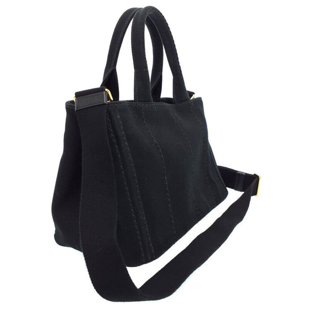 Prada handbag canvas 2way handles Black top Tote Canapa